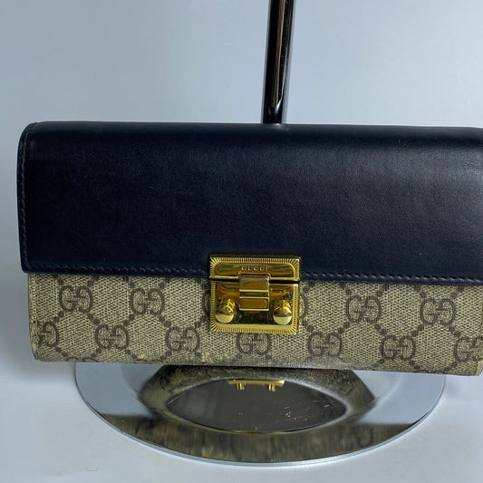 Gucci Padlock GG Supreme Wallet Black Beige