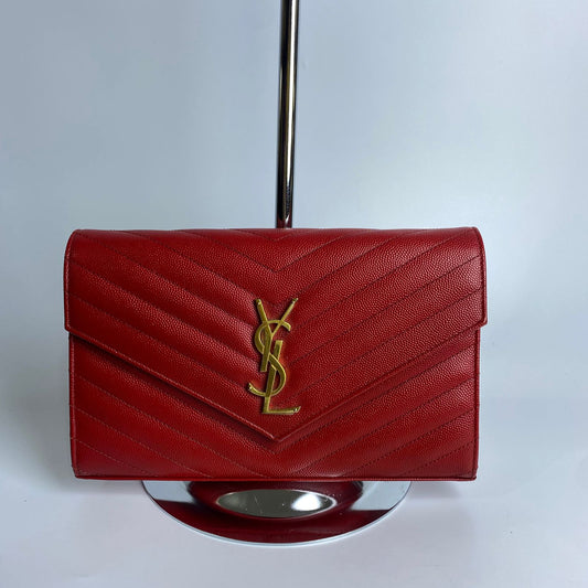 YSL	Cassandre Envelope Chain Wallet Red