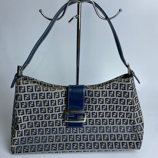 Fendi Zucca Shoulder Bag Navy Blue