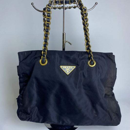 Prada Navy Blue Tote Nylon GHW Handbag