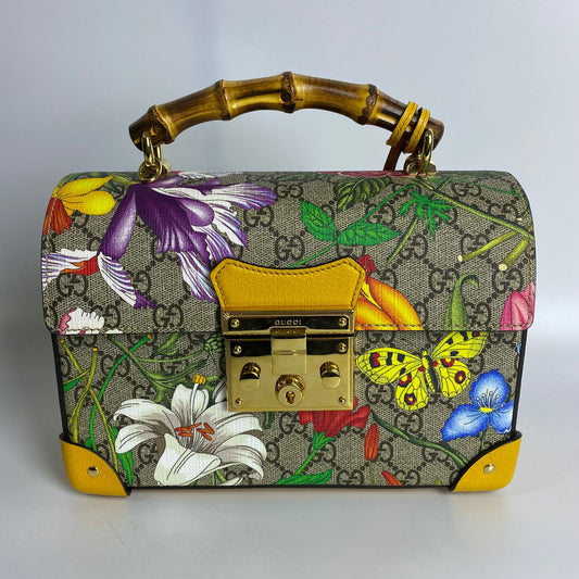 Gucci Padlock GG Flora, Bamboo Shoulder Bag