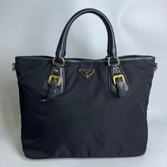 Prada Nylon Tote Top Handle Black