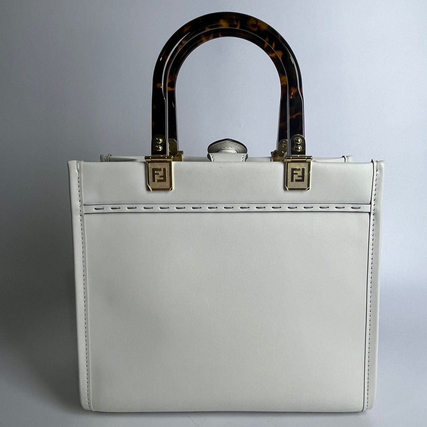 Fendi Sunshine Shopper Bag White, Tortoiseshell Plexiglass Handles