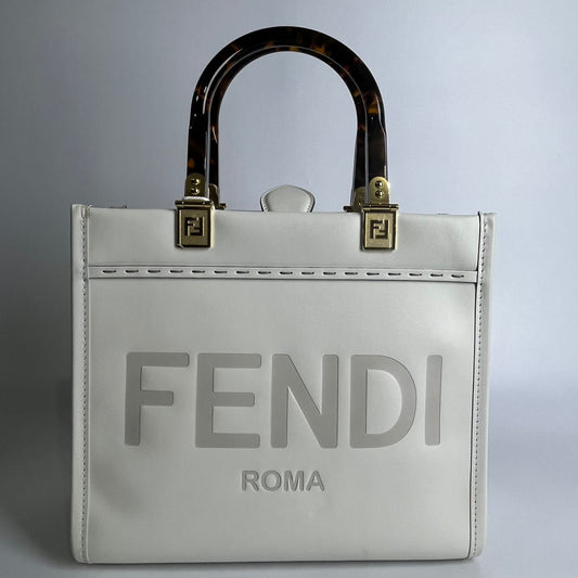 Fendi Sunshine Shopper Bag White, Tortoiseshell Plexiglass Handles