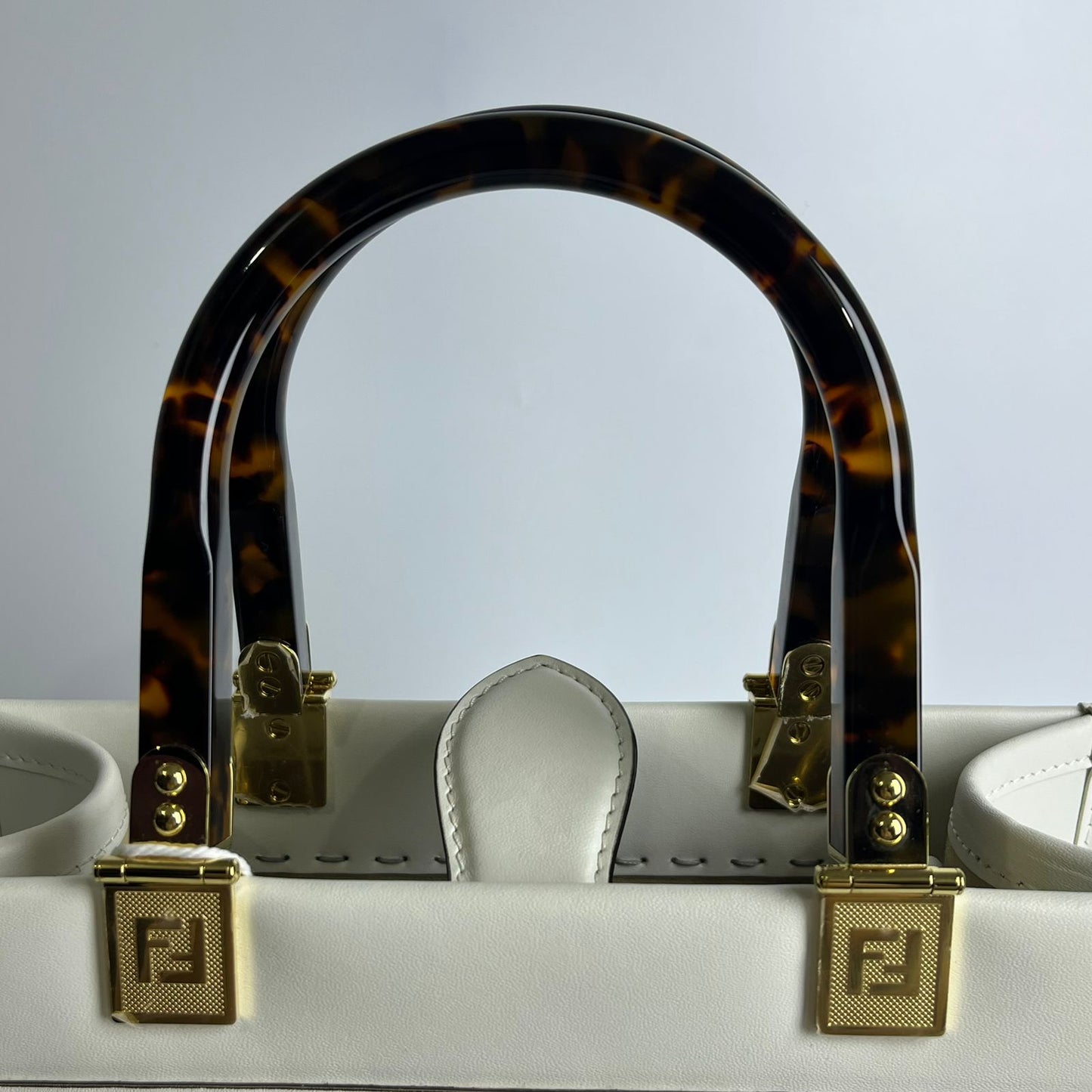 Fendi Sunshine Shopper Bag White, Tortoiseshell Plexiglass Handles