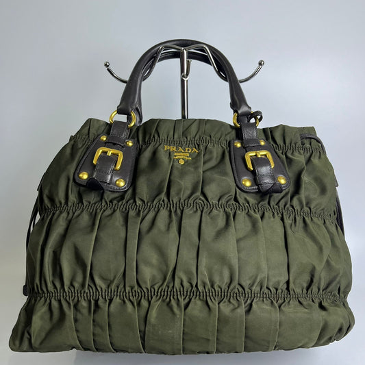 Prada Tessuto Gaufre Ruched Nylon Green