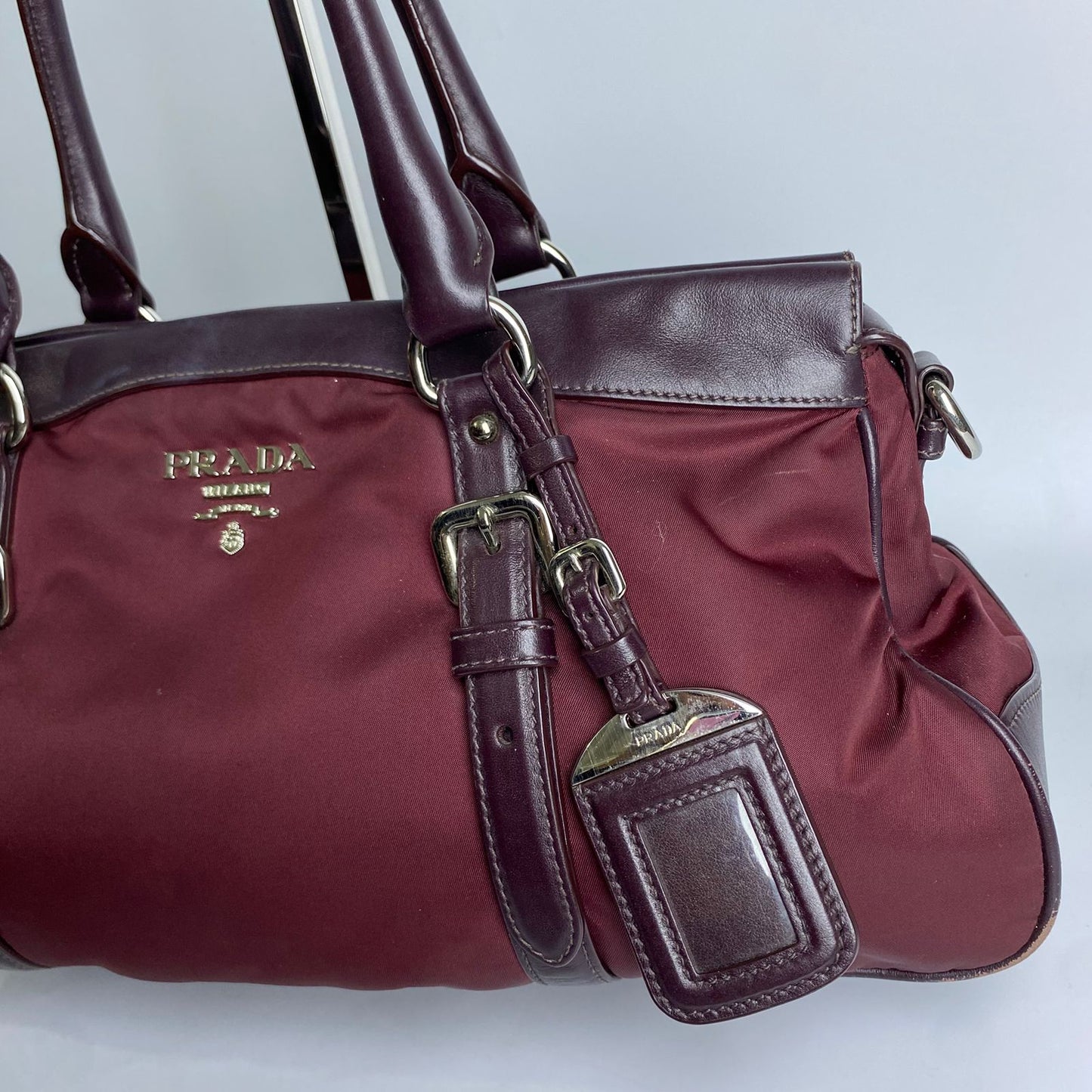 Prada Tessuto Nylon Satchel Burgundy