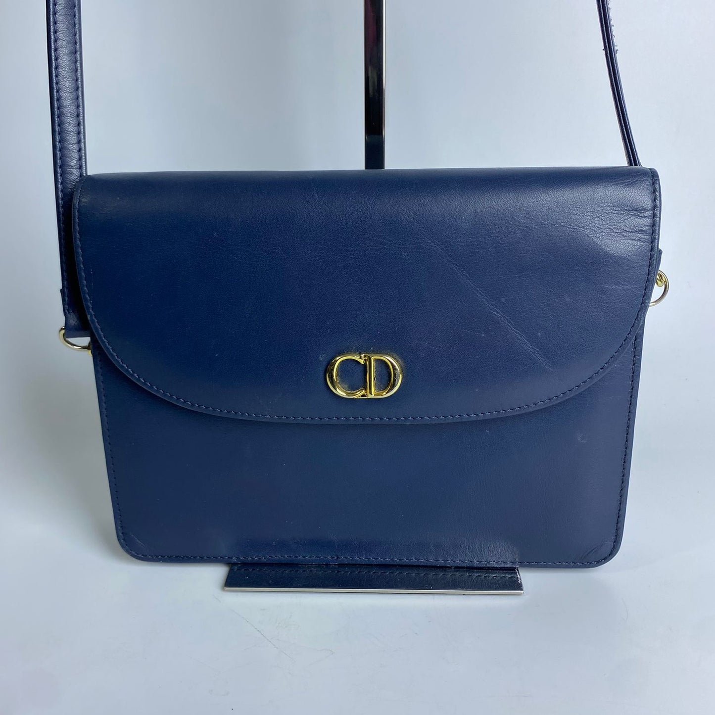 Dior	Vintage Leather Shoulder Bag Blue