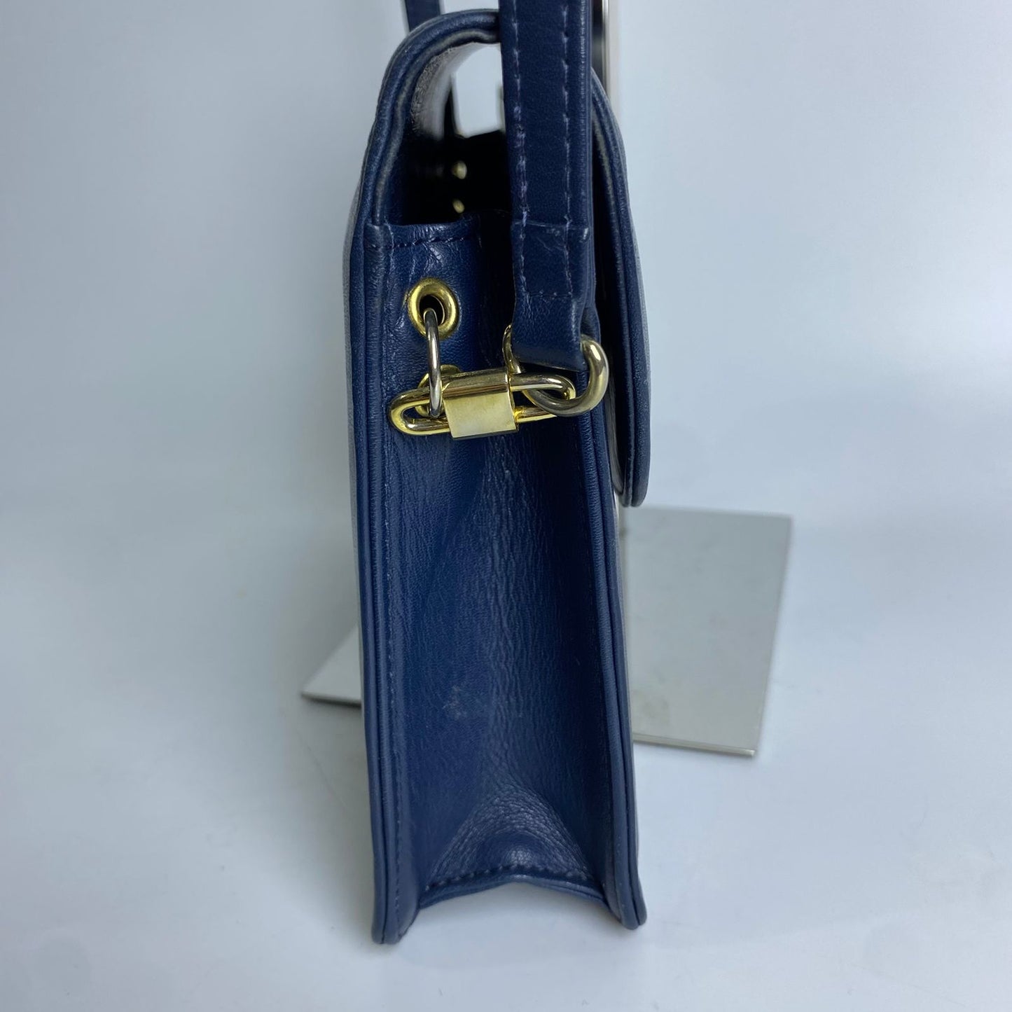 Dior	Vintage Leather Shoulder Bag Blue