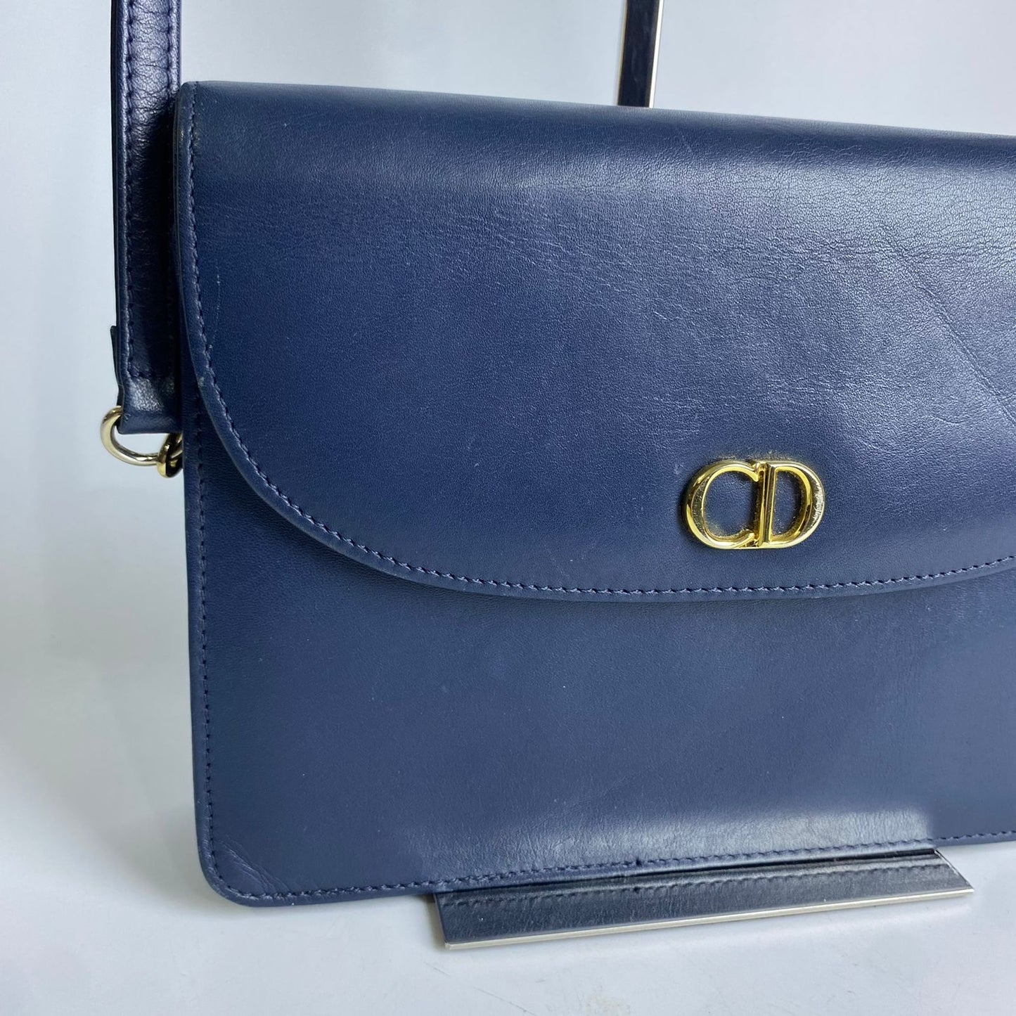Dior	Vintage Leather Shoulder Bag Blue
