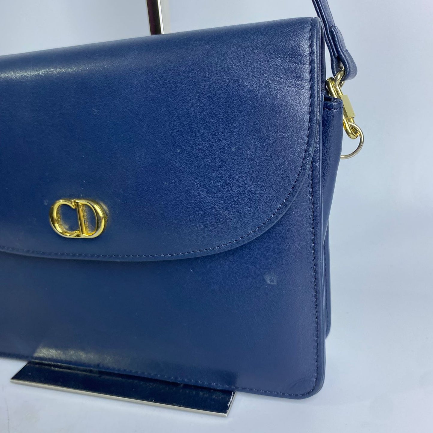 Dior	Vintage Leather Shoulder Bag Blue