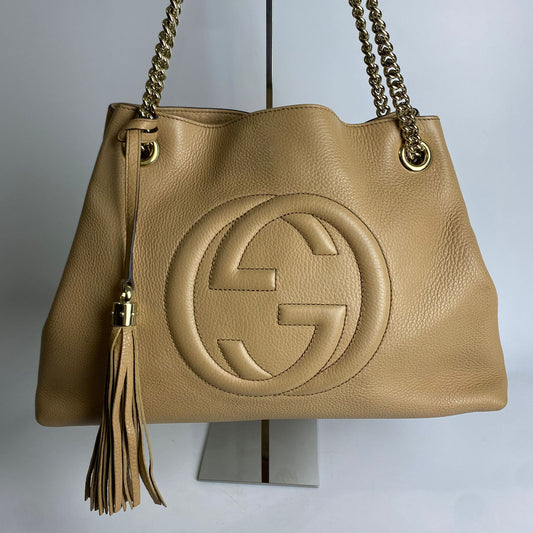 Gucci Soho Chain Tote Bag Beige
