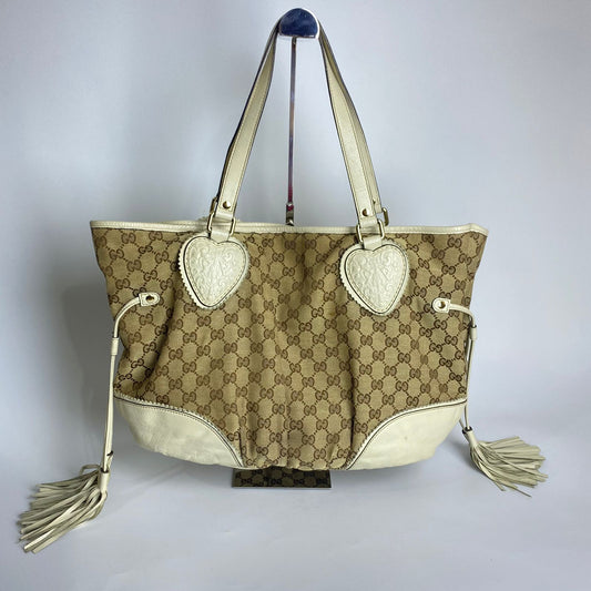 Gucci Tote Tribecca GG Canvas White with Tassels