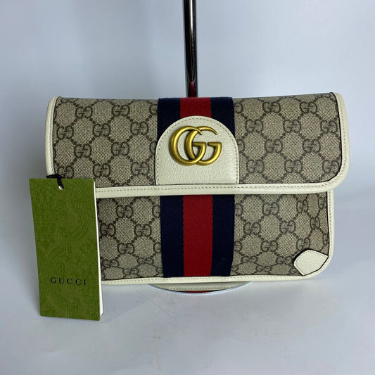 Gucci Ophidia Belt Bag GG Supreme Canvas White