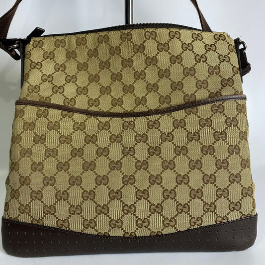 Gucci GG Canvas Messenger Bag Brown Trims