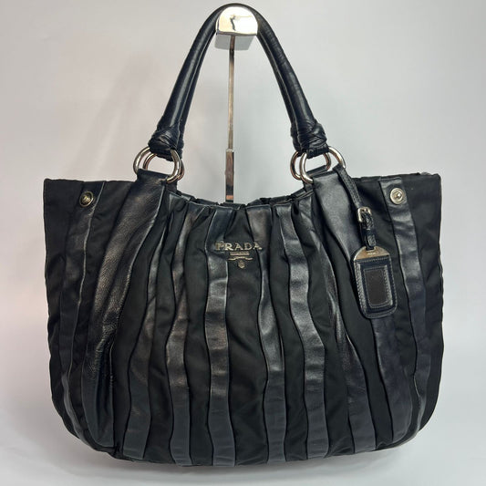 Prada Tessuto Nappa Waves Hobo Bag Black