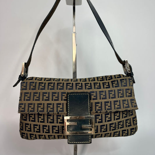 Fendi Zucca Baguette Navy Blue Trim