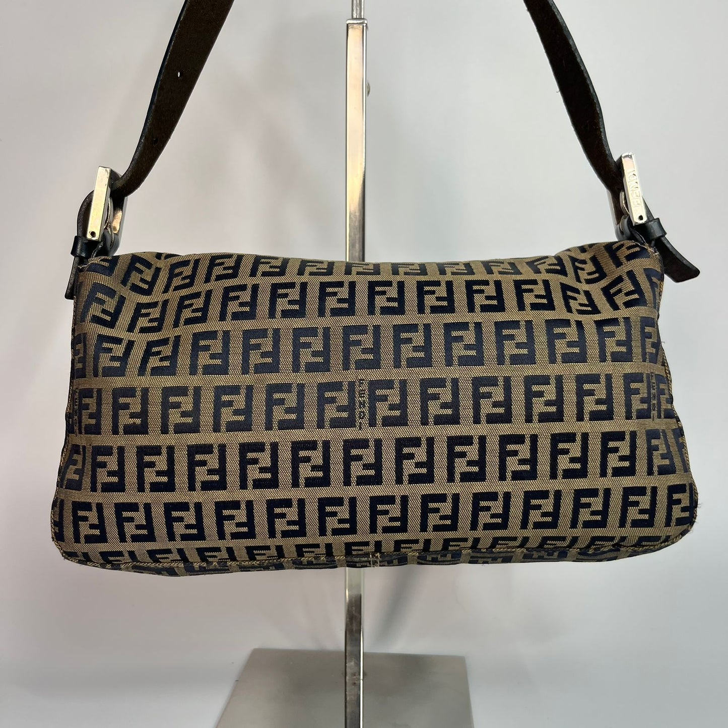 Fendi Zucca Baguette Navy Blue Trim