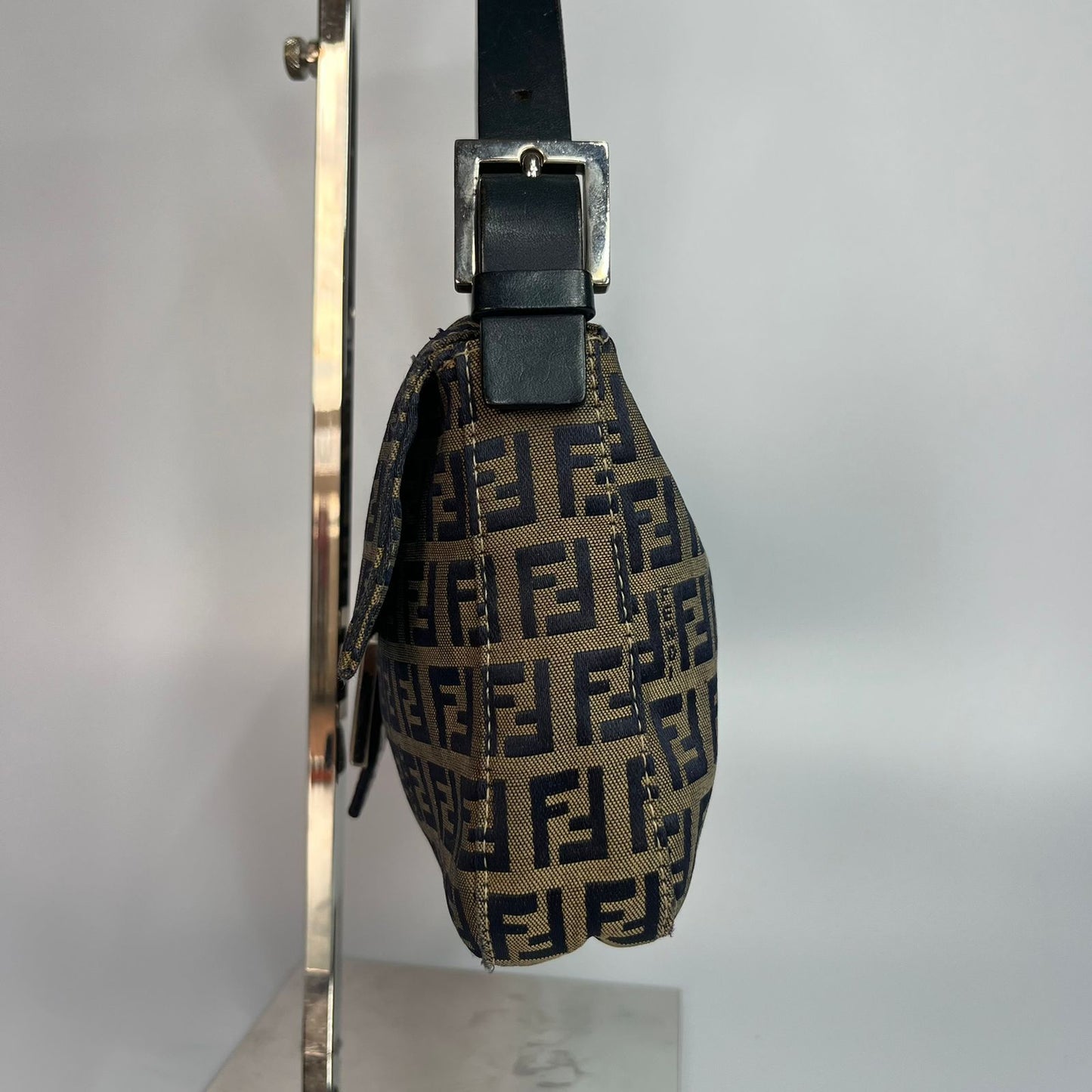 Fendi Zucca Baguette Navy Blue Trim