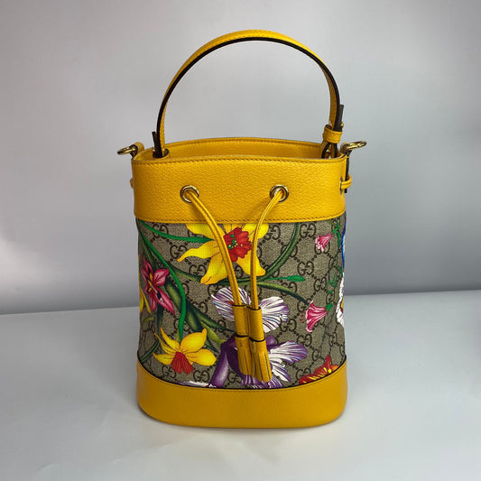 Gucci Ophidia GG Flora Small Bucket Yellow