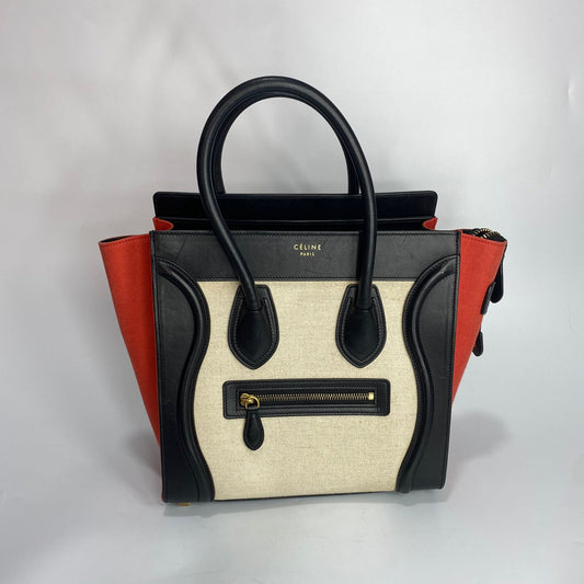 Celine Luggage Micro Tri Color Red Black Beige