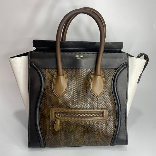 Celine Luggage Tote Black Brown Python Skin