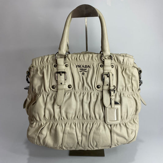 Prada Nappa Gaufre Tote Off White