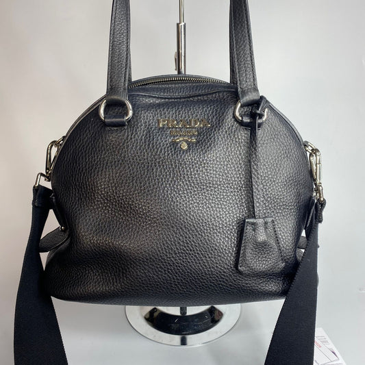 Prada Vitello Daino Bowler Bag Black