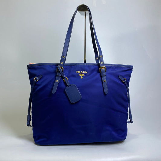 Prada Tessuto Nylon Saffiano Tote Blue