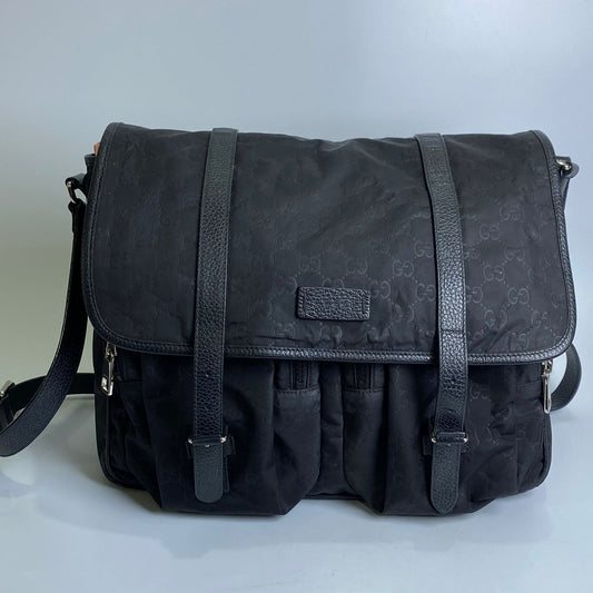 Gucci Nylon Messenger Bag Black GG Canvas