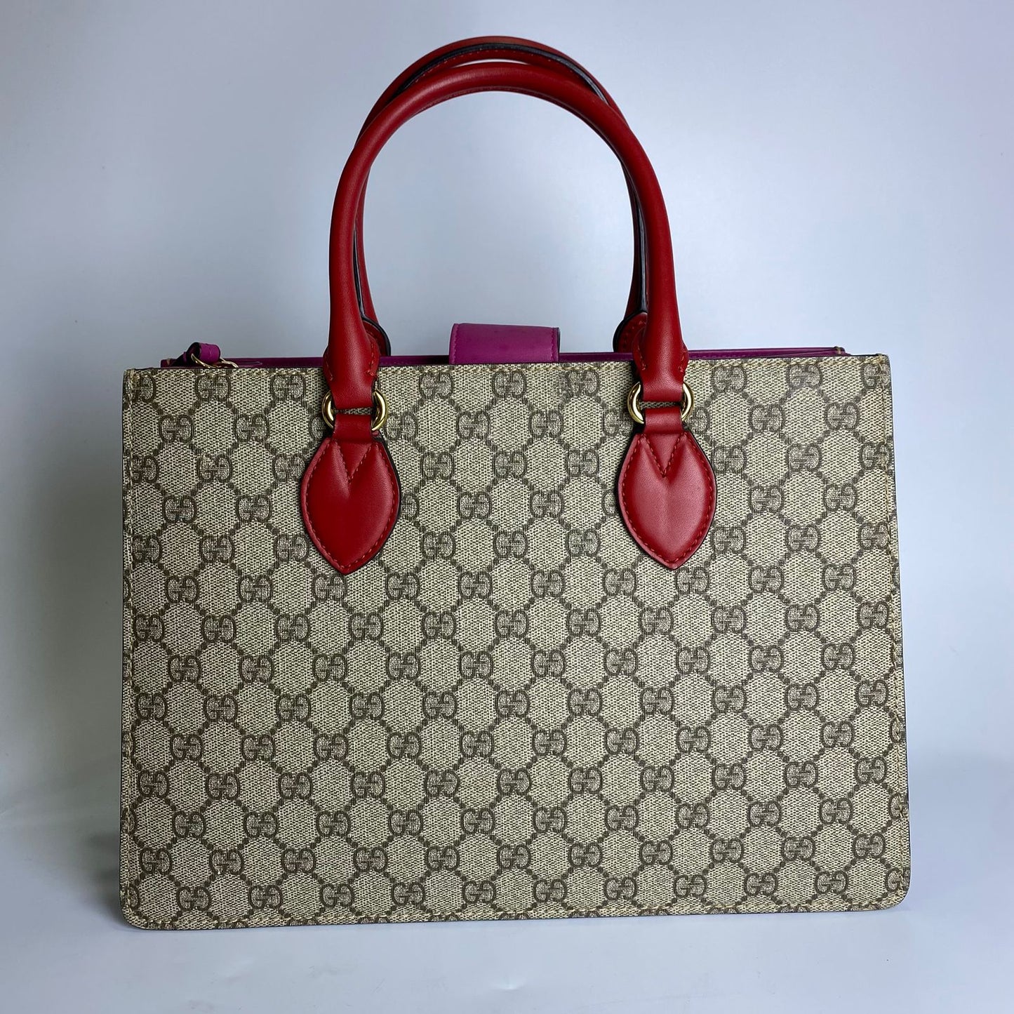 Gucci CC Supreme Top Handle Red Pink Details