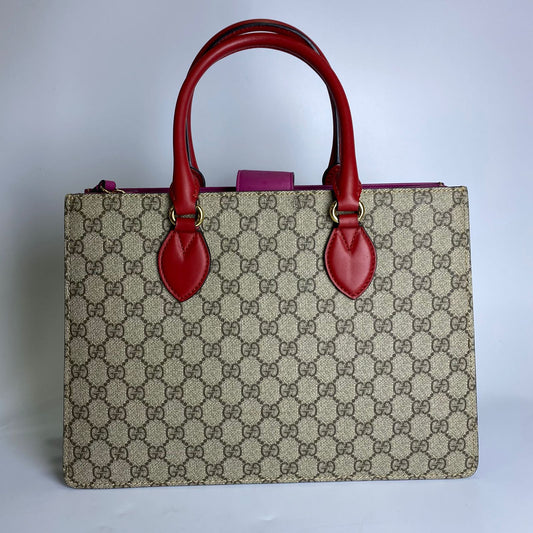 Gucci CC Supreme Top Handle Red Pink Details