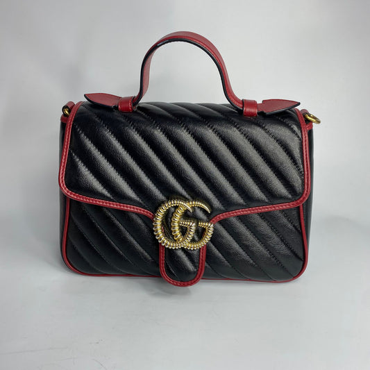 Gucci GG Marmont Top Handle Black, Red Trims