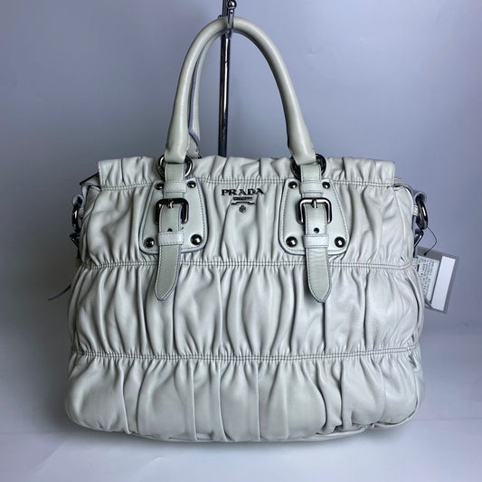 Prada Nappa Gauffre Tote Grayish White