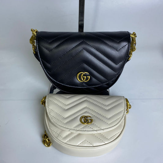 Gucci GG Marmont Half Moon Belt Bag Black and White Set