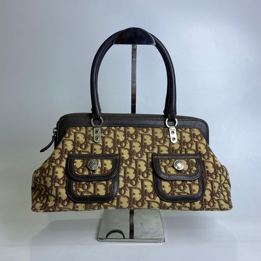 Dior Flight Satchel Brown Jacquard Canvas