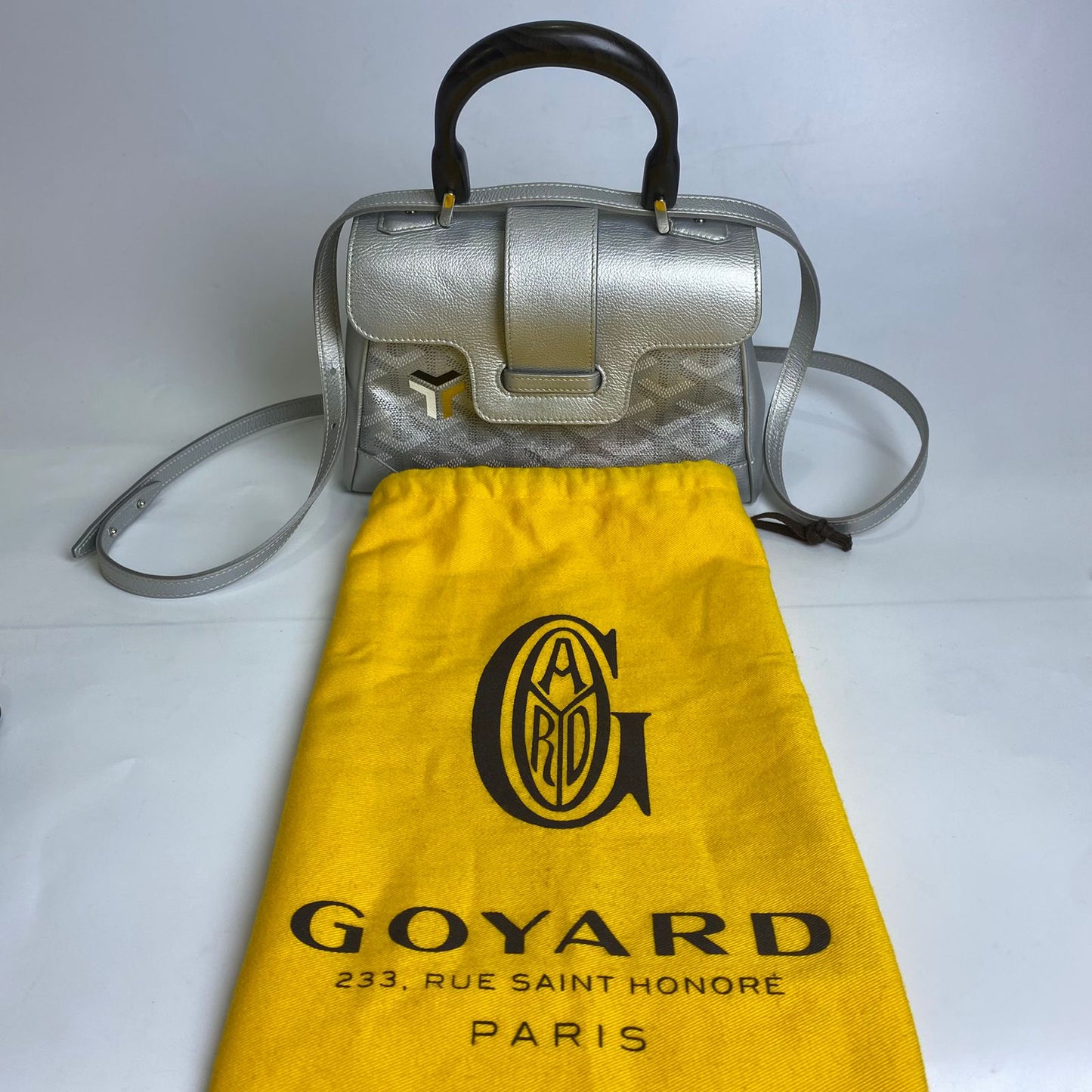 Goyard Goyardine Precious Metals Mini Saigon Gray, Black Top Handle