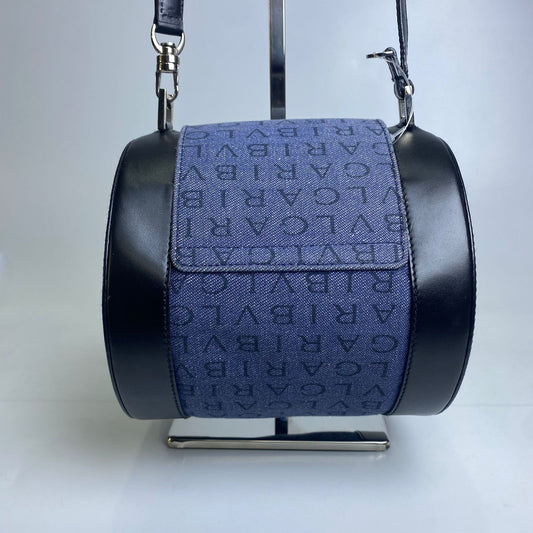Bulgari B-Zero 1 Logomania Cylinder Bag Blue Denim