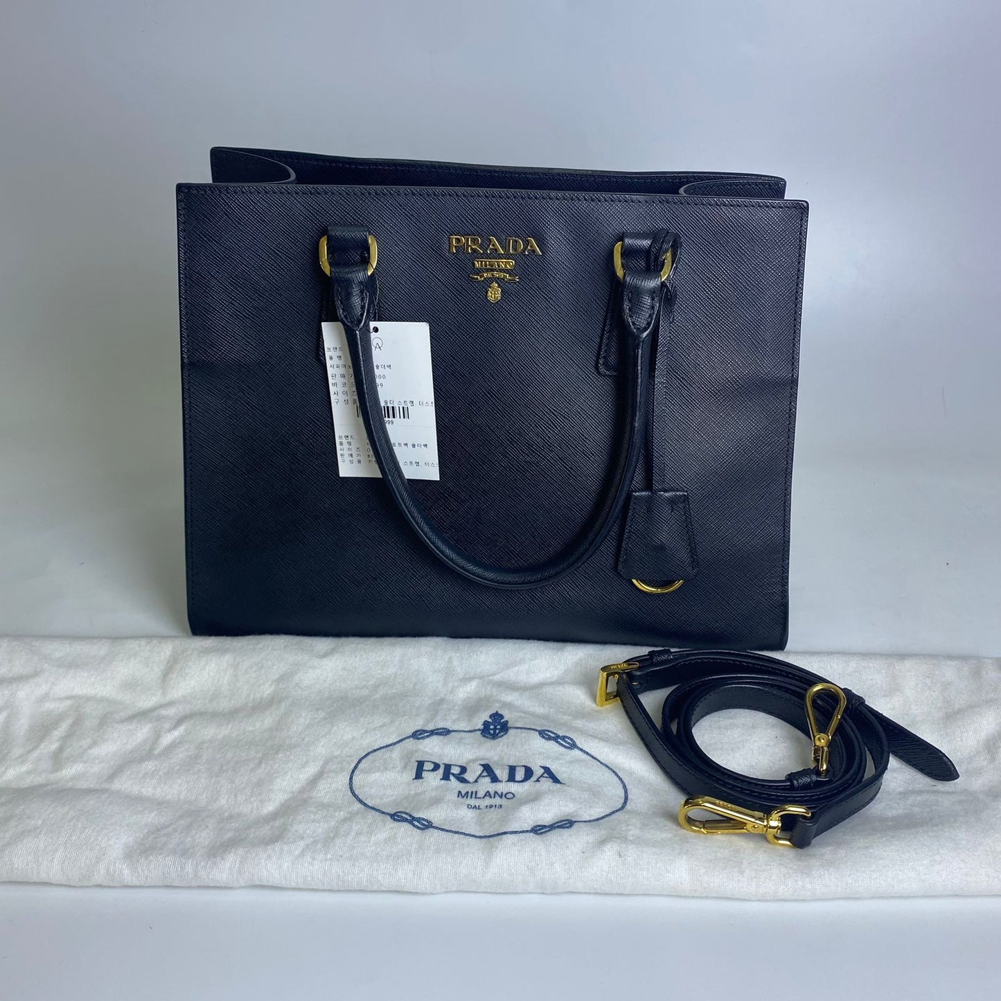 Prada Saffiano Leather Handbag in Black with GHW