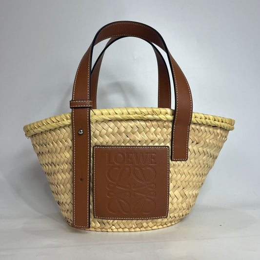 Loewe Raffia Basket Bag Brown Trims Small