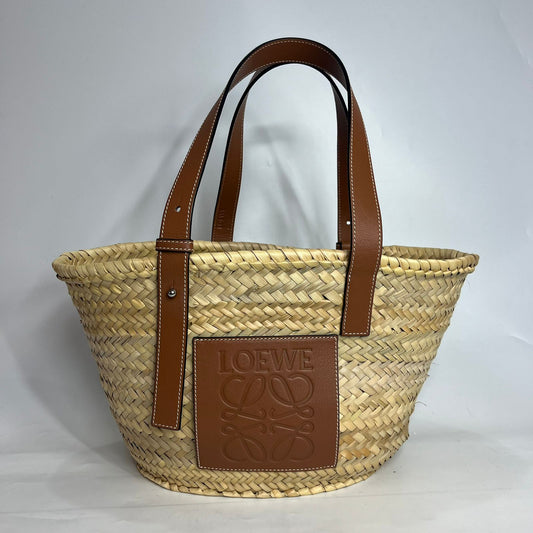 Loewe Raffia Basket Bag Brown Trims Medium