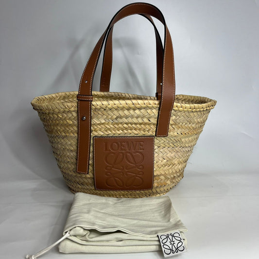 Loewe Raffia Basket Bag Brown Trims Large