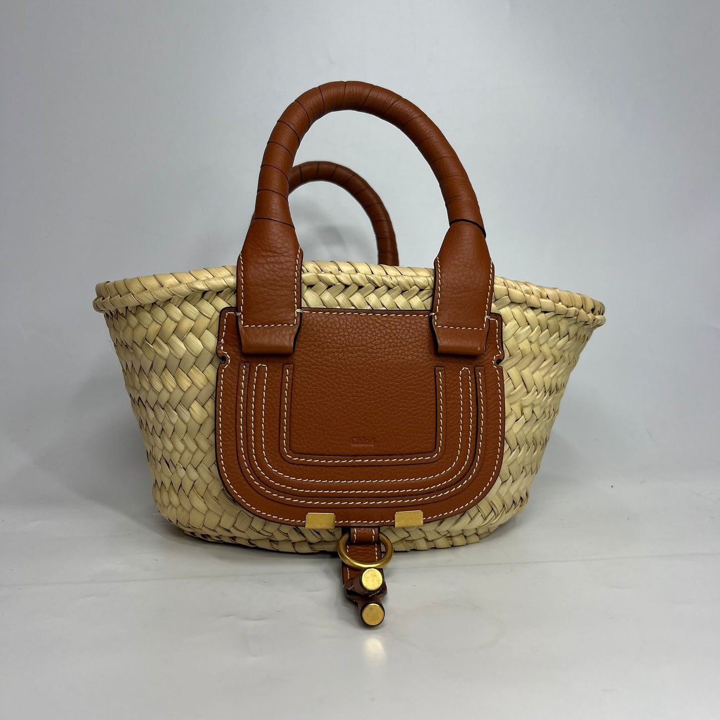 Chloe Raffia Basket Bag Small Brown Trims