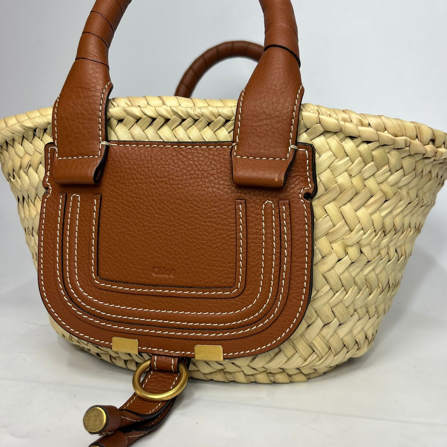 Chloe Raffia Basket Bag Small Brown Trims