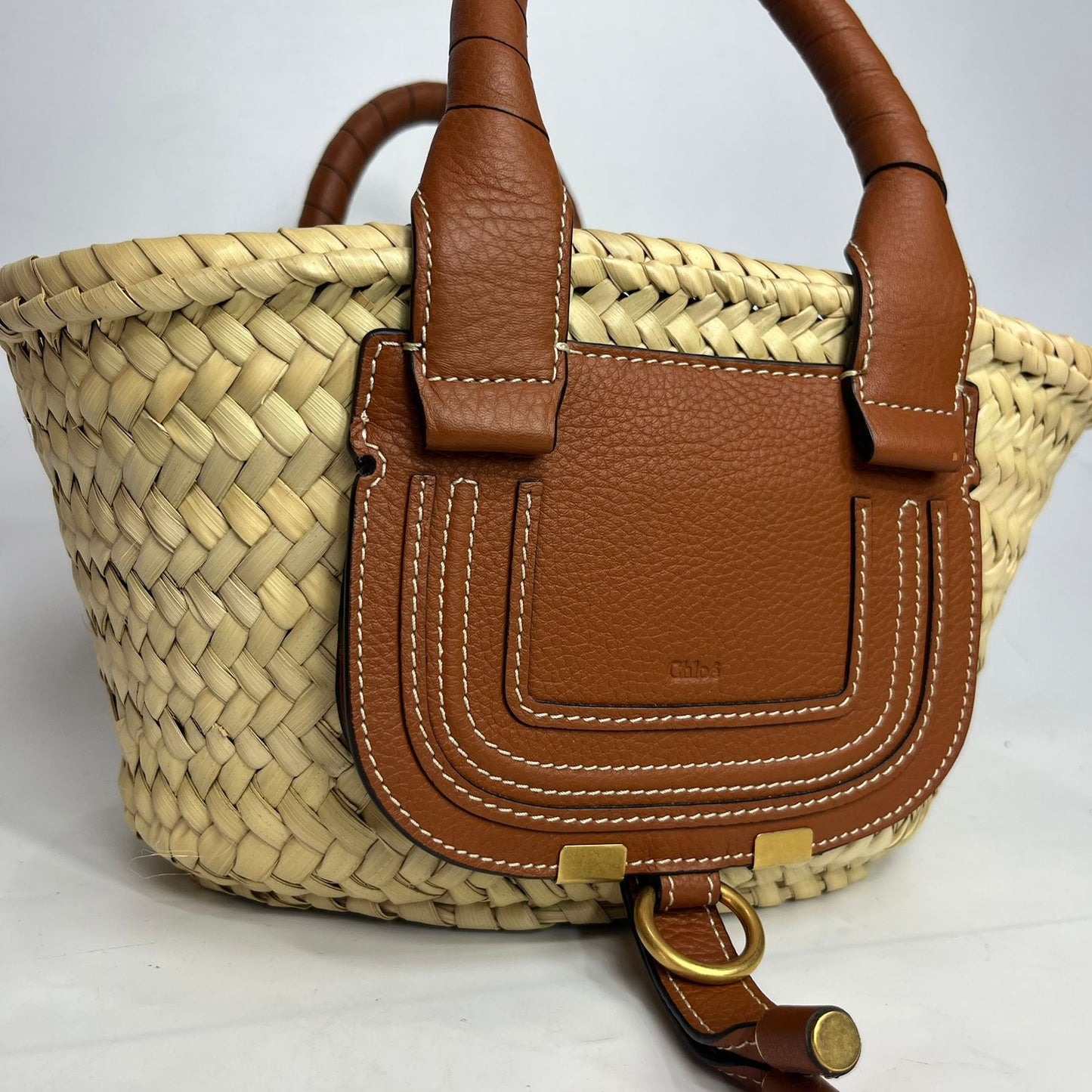 Chloe Raffia Basket Bag Small Brown Trims
