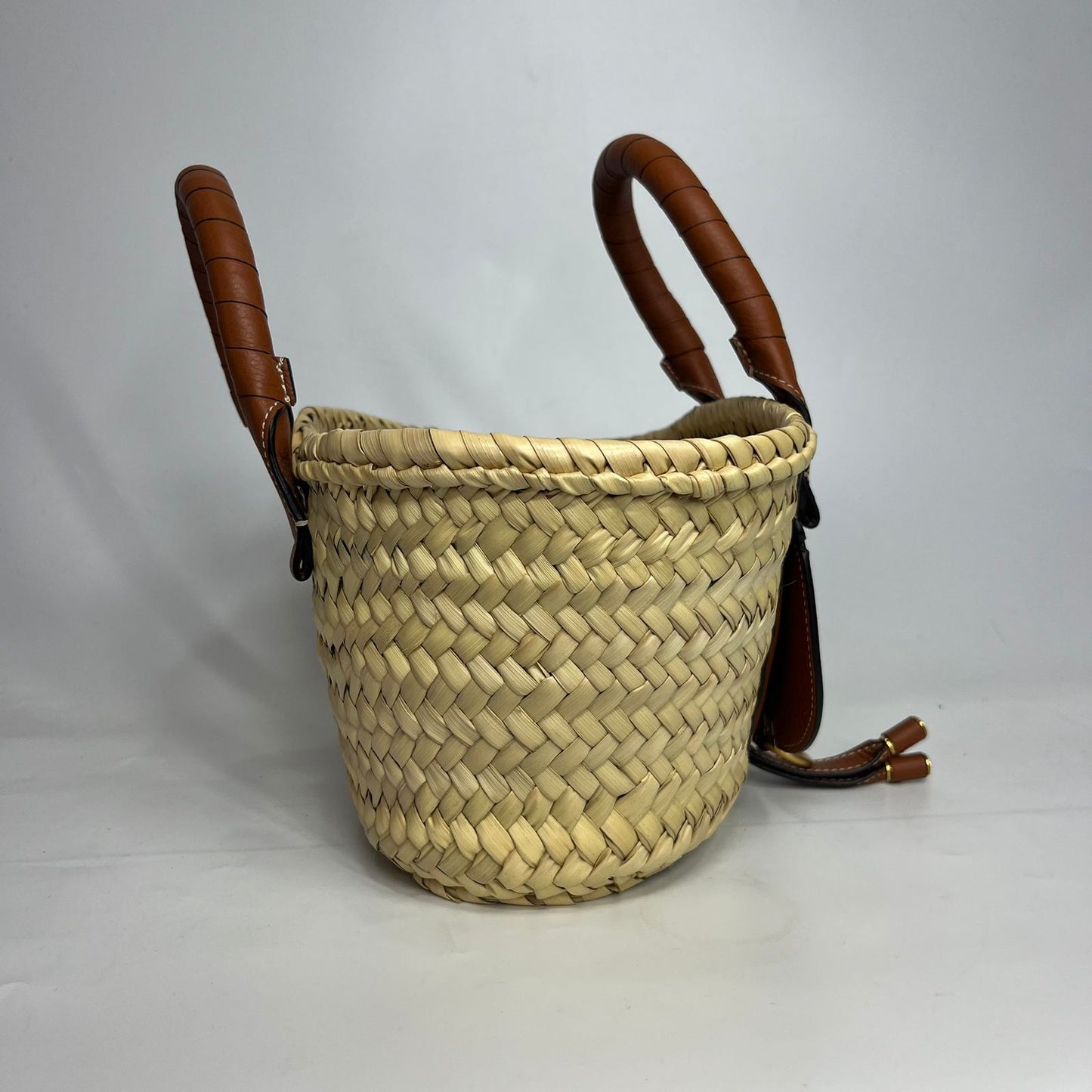 Chloe Raffia Basket Bag Small Brown Trims