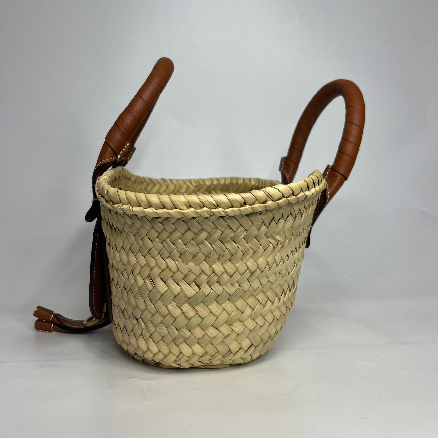 Chloe Raffia Basket Bag Small Brown Trims