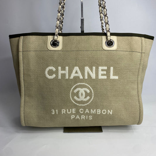 Chanel Deauville Tote Beige Canvas SHW