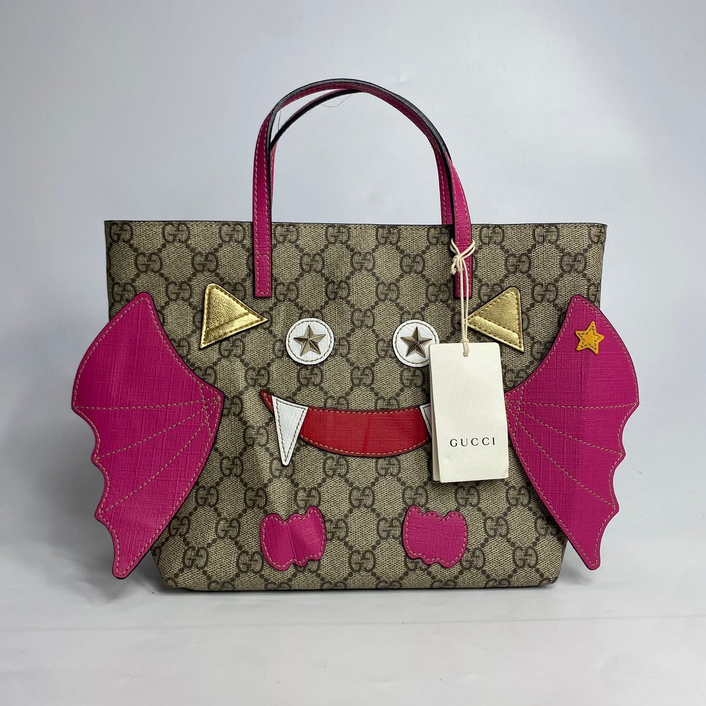 Gucci GG Kids Supreme Bat/Monster Tote Pink Trims