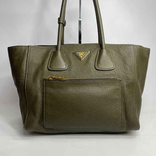 Prada Vitello Daino Tote Bag Olive Green GHW